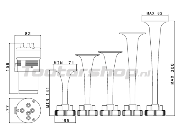 sn-043/12V - audio - 5-tónová fanfára, 12V červená s kompresorem, melodie  La Cucaracha 